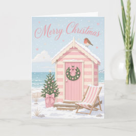 かわいいパステルビーチハットのクリスマスシーン カード
