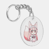 かわいいパステルピンクちび狐娘 キーホルダー (正面左)