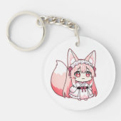かわいいパステルピンクちび狐娘 キーホルダー (正面)