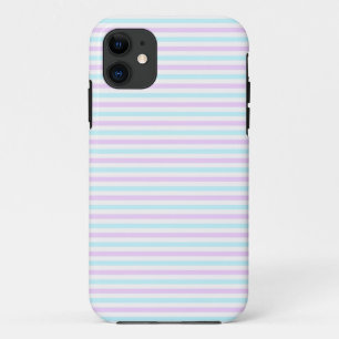 かわいいパステルピンクとティールストライプの女の子柄 iPhone 11 ケース