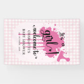 かわいいパステルピンクのギンガムベビーシャワー 横断幕 (横)