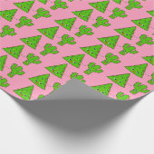 かわいいパステルピンクのクリスマスツリーサボテンおもしろいクリスマス ラッピングペーパー (角)