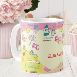 かわいいパステルピンクの可愛い落書き コーヒーマグカップ