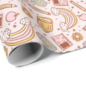 かわいいパステルピンクの学校用品先生学生 ラッピングペーパー (ロールコーナー)