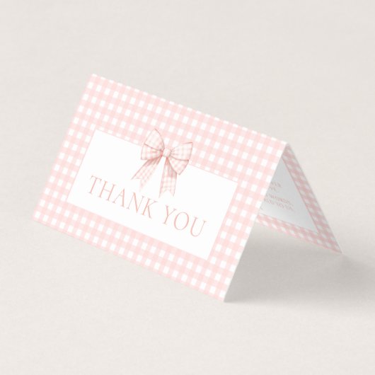 かわいいパステルピンクの弓ベビーシャワーサンキューカード (正面)