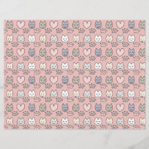 かわいいパステルピンクの猫の顔 スクラップブックペーパー 8x11