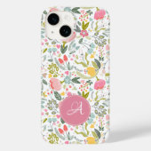 かわいいパステルピンクの花の植物モノグラム Case-Mate iPhoneケース (裏面)