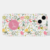 かわいいパステルピンクの花の植物モノグラム Case-Mate iPhoneケース (裏面 (横))