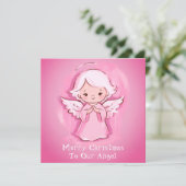 かわいいパステルピンクエンジェル、女の子クリスマス シーズンカード (スタンド正面)