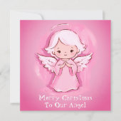 かわいいパステルピンクエンジェル、女の子クリスマス シーズンカード (正面)