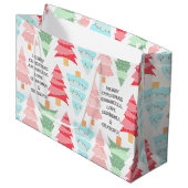 かわいいパステルピンクカラフルクリスマスツリー名 ラージペーパーバッグ (正面アングル)