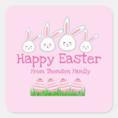 かわいいパステルピンクグリーンイースターバニーエッグ スクエアシール (正面)
