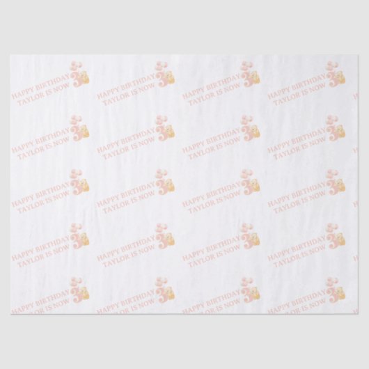 かわいいパステルピンクテディベア3年ギフトラップ 薄葉紙 (正面)