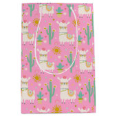 かわいいパステルピンクパーティーラマキッズギフト ミディアムペーパーバッグ (正面)