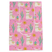 かわいいパステルピンクパーティーラマキッズギフト ミディアムペーパーバッグ (裏面)