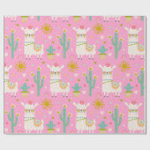 かわいいパステルピンクパーティーラマキッズギフト ラッピングペーパー (フラット)