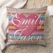 かわいいパステルピンクブルーハートニットパターン クッション (ブランケット)