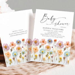 かわいいパステルピンクボホワイルドフラワーベビーシャワー 招待状