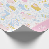 かわいいパステルピンク動物モノグラムガールベビーシャワー ラッピングペーパー (角)