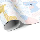 かわいいパステルピンク動物モノグラムガールベビーシャワー ラッピングペーパー (ロールコーナー)