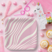 かわいいパステルピンク白ゼブラ印刷ストライプパターン ペーパープレート (パーティー)