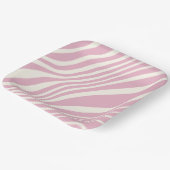 かわいいパステルピンク白ゼブラ印刷ストライプパターン ペーパープレート (傾斜あり)