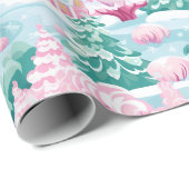 かわいいパステルピンク魅惑の森のクリスマス ラッピングペーパー (ロールコーナー)