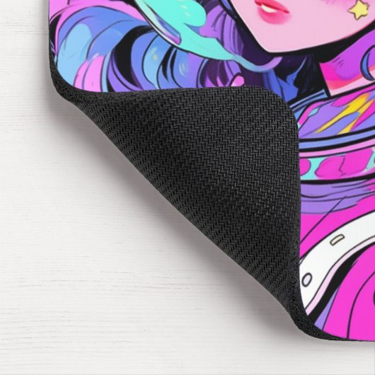 かわいいパステルピンク&ブルー宇宙アニメガール マウスパッド (コーナー)