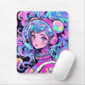かわいいパステルピンク&ブルー宇宙アニメガール マウスパッド (マウス)