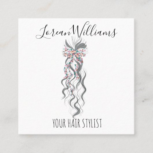 かわいいパステルブライド波型ヘアスタイルヘアサロンフローラ スクエア名刺 (正面)