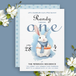 かわいいパステルブルーいくつかのバニー最初の日水色 招待状