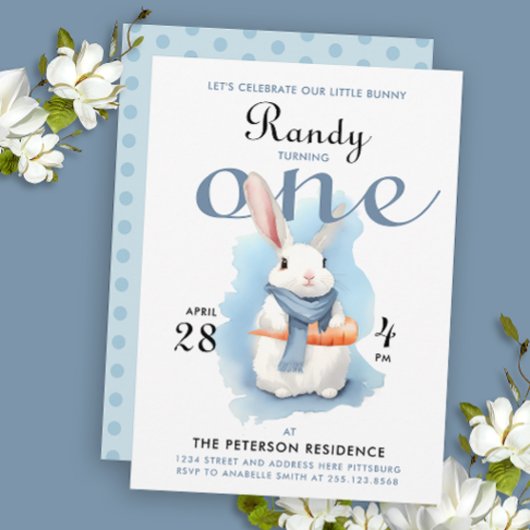 かわいいパステルブルーいくつかのバニー最初の日水色 招待状