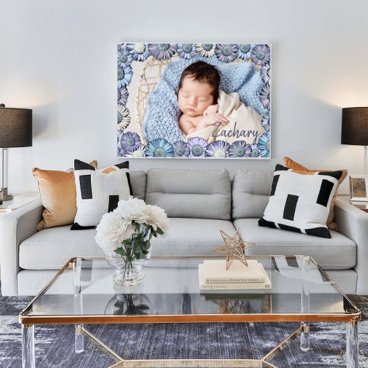 かわいいパステルブルーのデイジー 赤ちゃん男の子の名前 フォト 寝室 ポスター