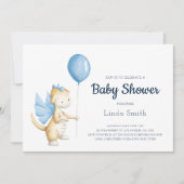 かわいいパステルブルーのドラゴン男の子ベビーシャワー 招待状 (正面)