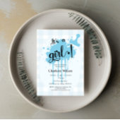 かわいいパステルブルーギンガムベビーシャワー 招待状