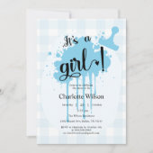 かわいいパステルブルーギンガムベビーシャワー 招待状 (正面)