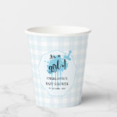 かわいいパステルブルーギンガムベビーシャワー 紙コップ (正面)