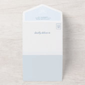 かわいいパステルブルーコケットボウベビーシャワー オールインワン招待状 (外側)