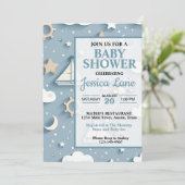 かわいいパステルブルーボーイベビー航海のシャワー 招待状 (スタンド正面)