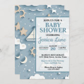 かわいいパステルブルーボーイベビー航海のシャワー 招待状 (正面/裏面)