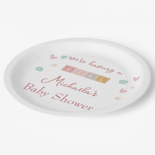 かわいいパステルブロックガールベビーシャワー ペーパープレート (アングル)