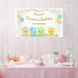 かわいいパステルベイビーベアのニュートラルな誕生日パーティー 横断幕