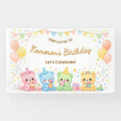 かわいいパステルベイビーベアの誕生日パーティー　男女兼用 横断幕 (横)