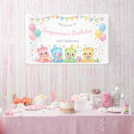 かわいいパステルベイビーベアーズの誕生日パーティーの女の子 横断幕