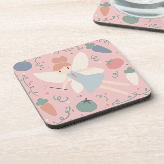 かわいいパステルベジタブルフルーツハーベストフェアリー コースター (左側)