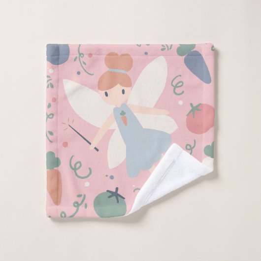 かわいいパステルベジタブルフルーツハーベストフェアリー バスタオルセット (ウォッシュタオル)