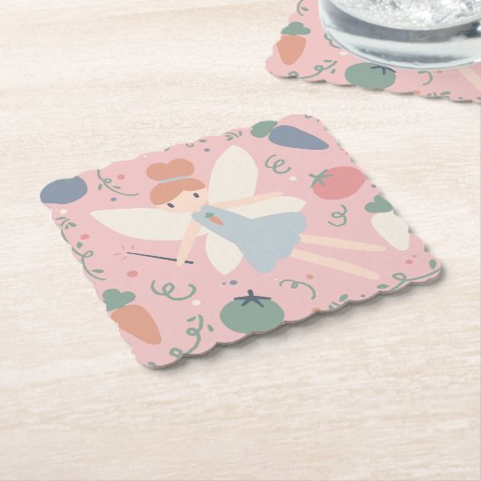 かわいいパステルベジタブルフルーツハーベストフェアリー ペーパーコースター (アングル)