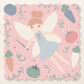 かわいいパステルベジタブルフルーツハーベストフェアリー ペーパーコースター (正面)