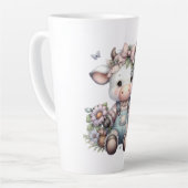 かわいいパステルベビーカウインオーバーオール花 カフェラテマグ (左アングル)