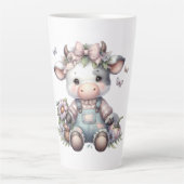 かわいいパステルベビーカウインオーバーオール花 カフェラテマグ (正面)